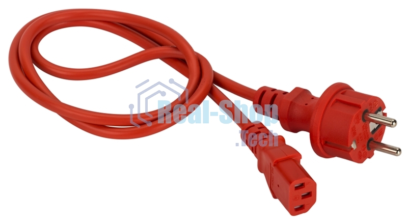 Шнур питания Lanmaster C13-Schuko прямая, 3х0.75, 220В, 10А, красный, 5 метров
