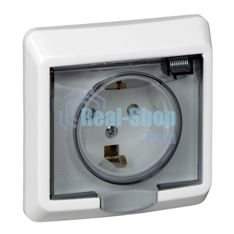 Розетка 1-м СП Этюд защ. шторки с заземл. IP44 белый SchE PC16-044B