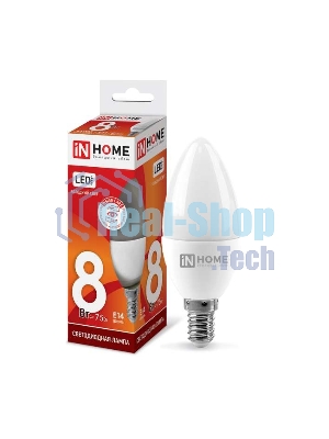 Лампа светодиодная LED-СВЕЧА-VC 8Вт 230В E14 6500К 720лм IN HOME 4690612024806