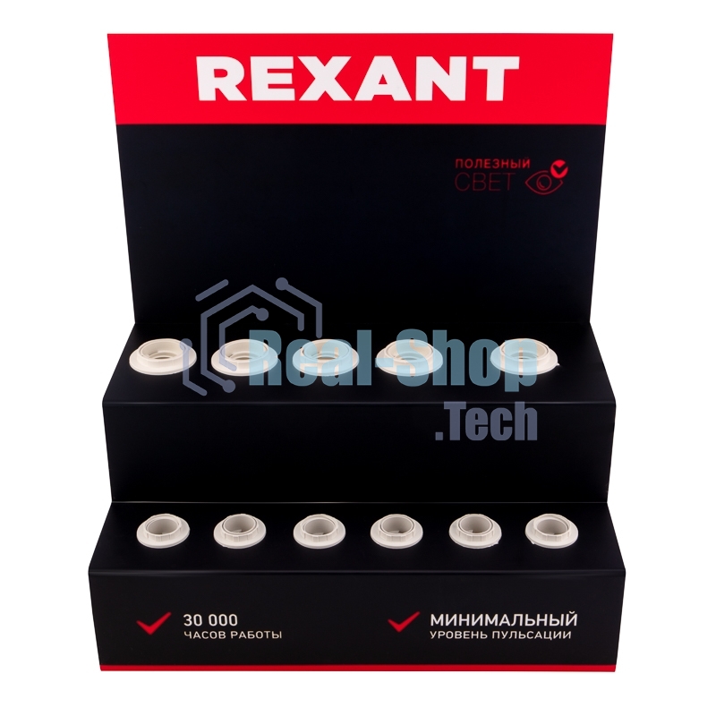 Демо-тестер Rexant акриловый для ФИЛАМЕНТА (AC 220V с шнуром питания 1.2 метра, с выключателем на корпусе, цоколи E14 x 6 шт.)