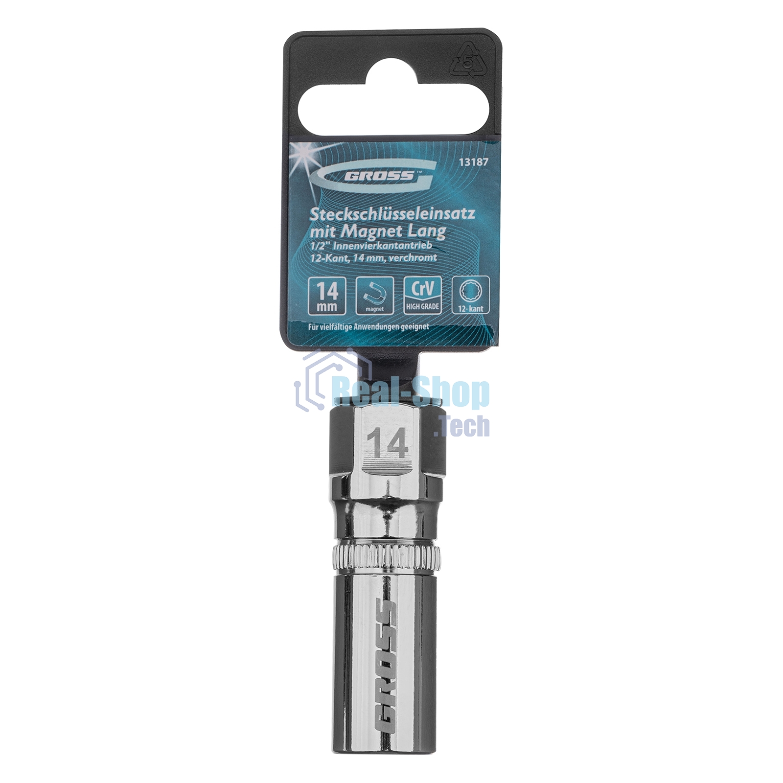 Головка торцевая свечная Gross магнитная,12-гранная, 14 мм, под квадрат 1/2