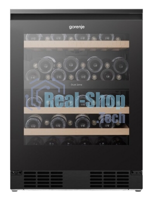 Встраиваемы е винный шкаф Gorenje WCU68F6BG4WF, объем 138 л, вместительность 46 бутылок, 4 полки, цифровой дисплей, Wi-Fi, LED освещение, защита от УФ-излучения, энергоэффективность А+, черный