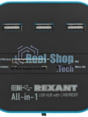 Кард-ридер Rexant 18-4118/черный/MS/MS PRODUO/M2/MMC/SD/microSD/microSDHC/microSDXC/USB Type-C/пластик