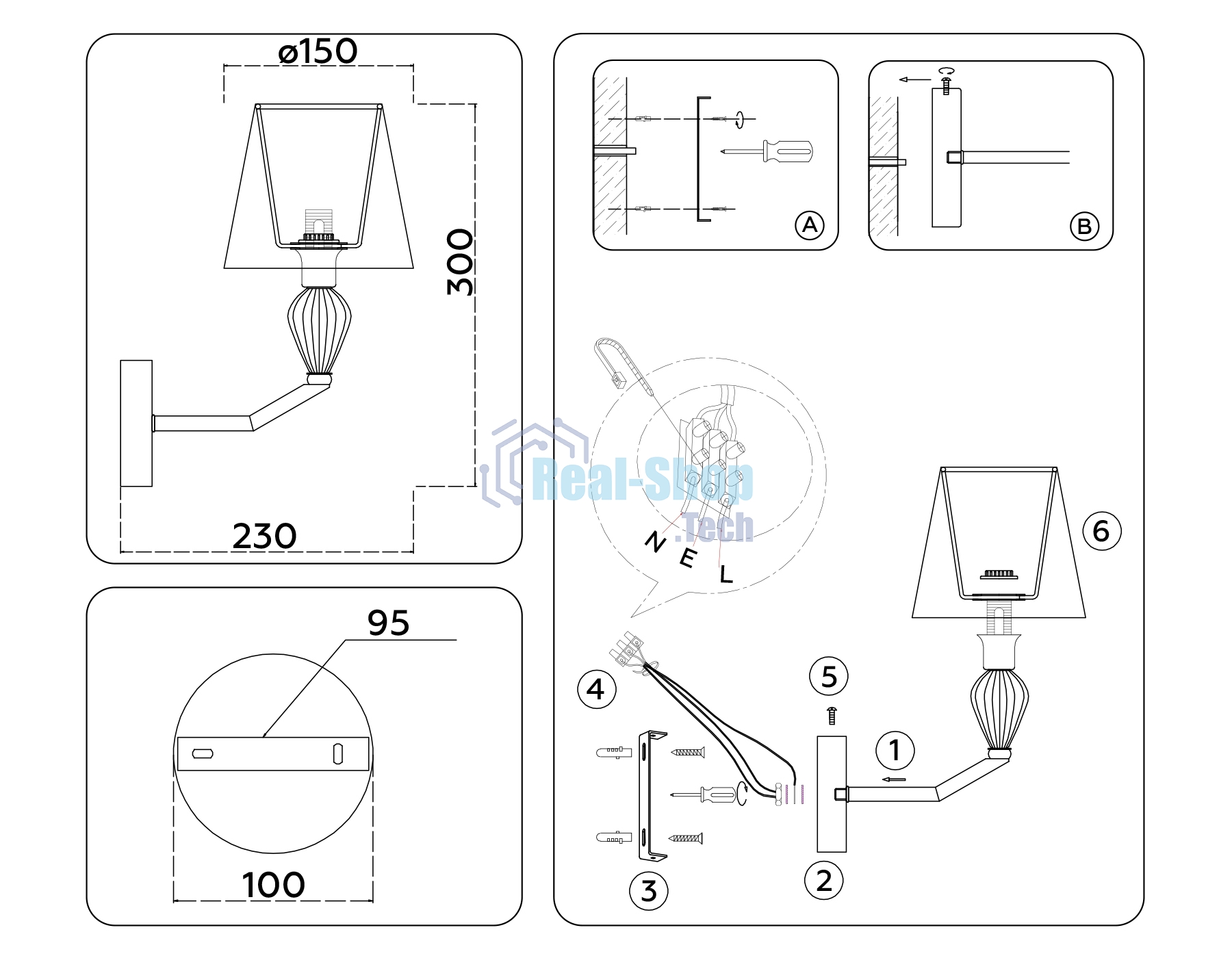 Настенный светильник Ambrella light LH75065 CH/DB хром/темно синий E14 max 40W 230*150*300