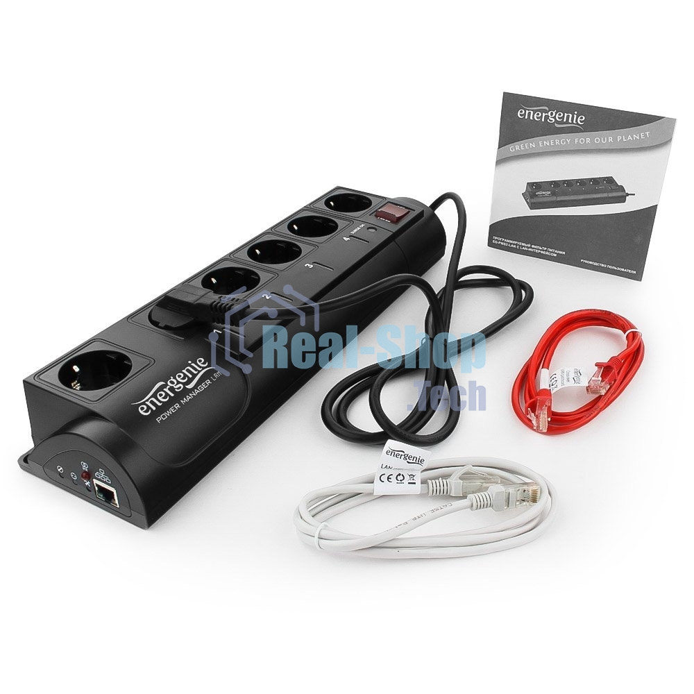 Сетевой фильтр Energenie Сетевой фильтр EG-PMS2-LAN программируемый, черный (10А, LAN, 6 розеток)