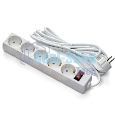 Удлинитель ExeGate EC-5-1.8W (EX279361RUS), белый, 1,8 м, евровилка с заземлением, 5 евророзеток с заземлением, 2200 Вт