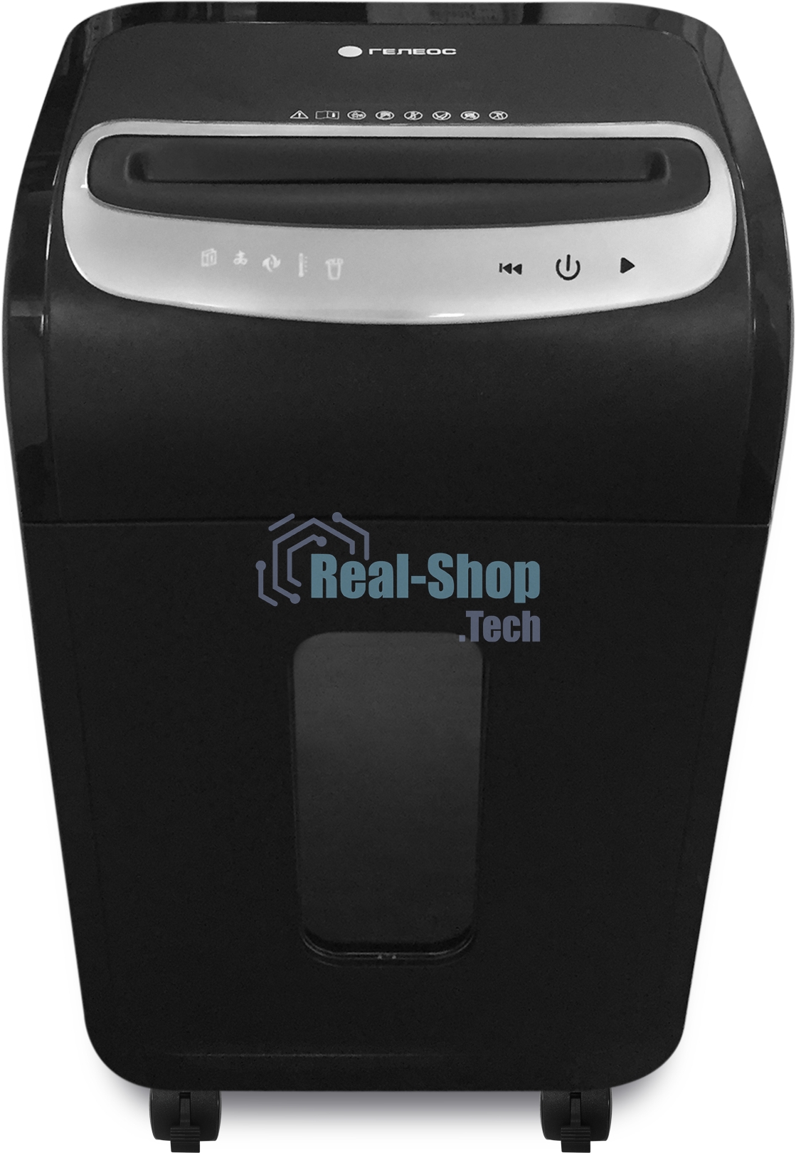 Шредер ГЕЛЕОС УМ35-5, (DIN P-5), фрагмент 1,9х14мм, 24-27 лист (70г/м2), CD/пл.карты/скрепки/скобы, 35 литров 