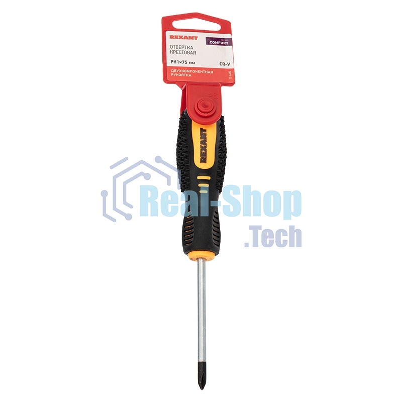 Отвертка крестовая Rexant PH 1х75 мм, двухкомпонентная рукоятка