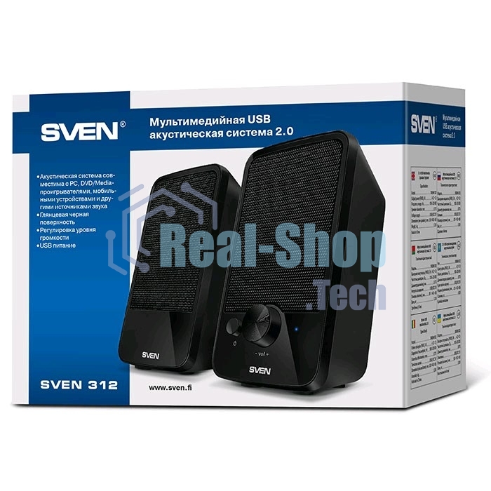Акустическая система SVEN 312, черный 2.0, 100 – 20 000 Гц, 4Вт