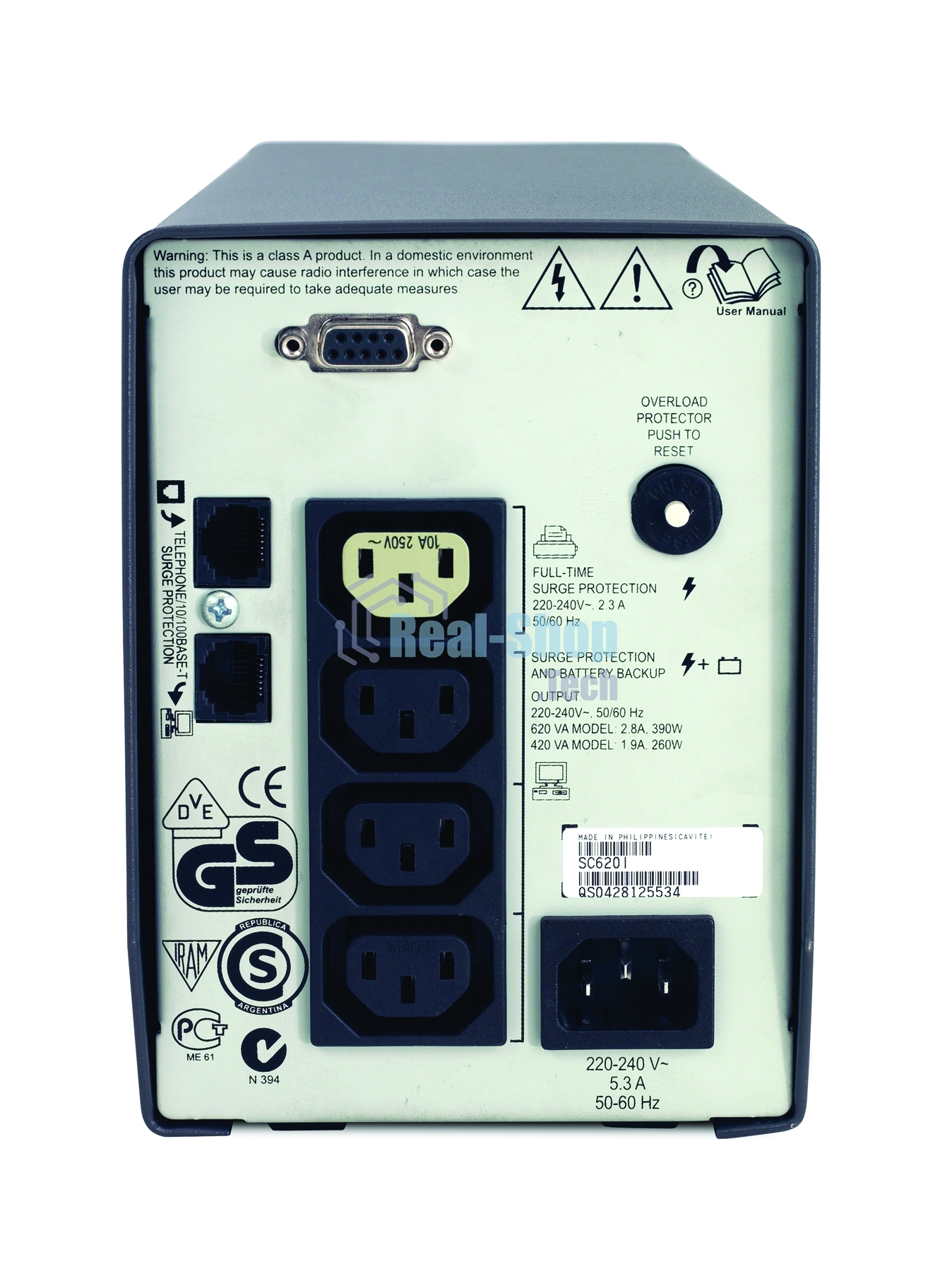Источник бесперебойного питания APC Smart-UPS SC SC620I/620 ВА/390 Вт/4 x IEC 320 C13 (компьютерная)