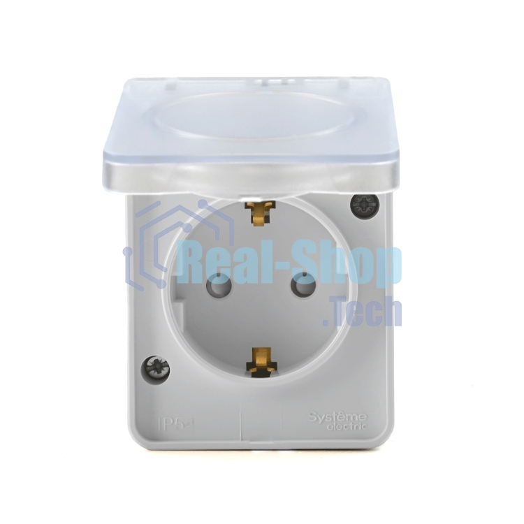 Розетка 1-м ОП AtlasDesign Profi54 16А IP54 250В с заземл. защ. шторки белый SchE ATN540145