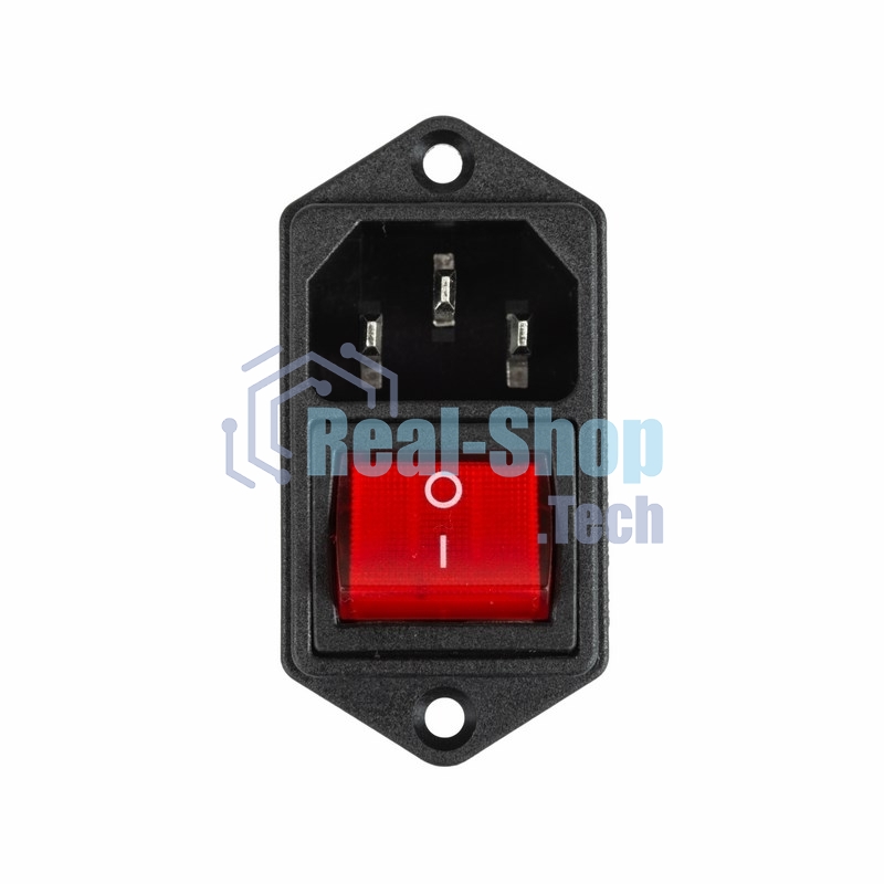 Выключатель клавишный Rexant 250 V 6 А (4с) ON-OFF красный с подсветкой и штекером C14 3PIN