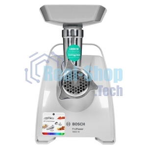 Мясорубка электрическая Bosch MFW 66020 белый/серый, 1800 Вт, 3.0 кг/мин, реверс, защита от перегрузки, насадки - 5
