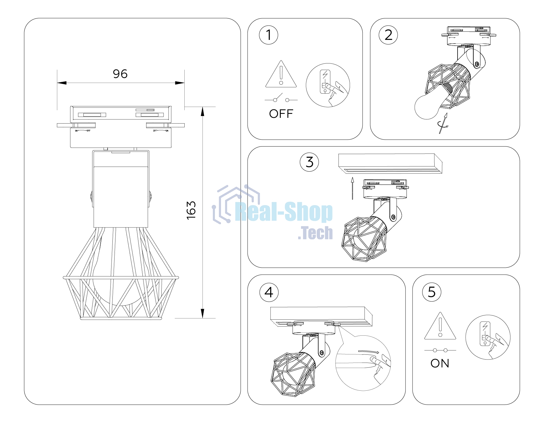 Трековый однофазный светильник Ambrella light GL5001 WH белый E27 max 40W D92*163