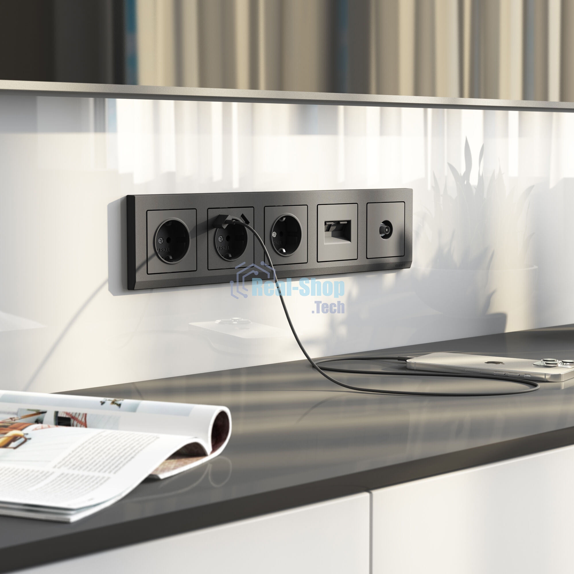 Накладка для двойной розетки Еthernet RJ-45 (графит матовый)
