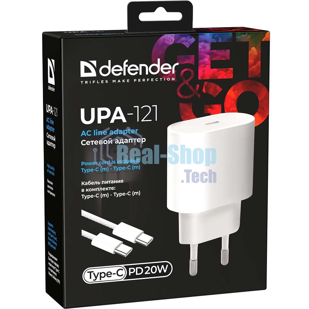 Сетевое зарядное устройство Defender UPA-121 20W, USB C,кабель Type-C,белый