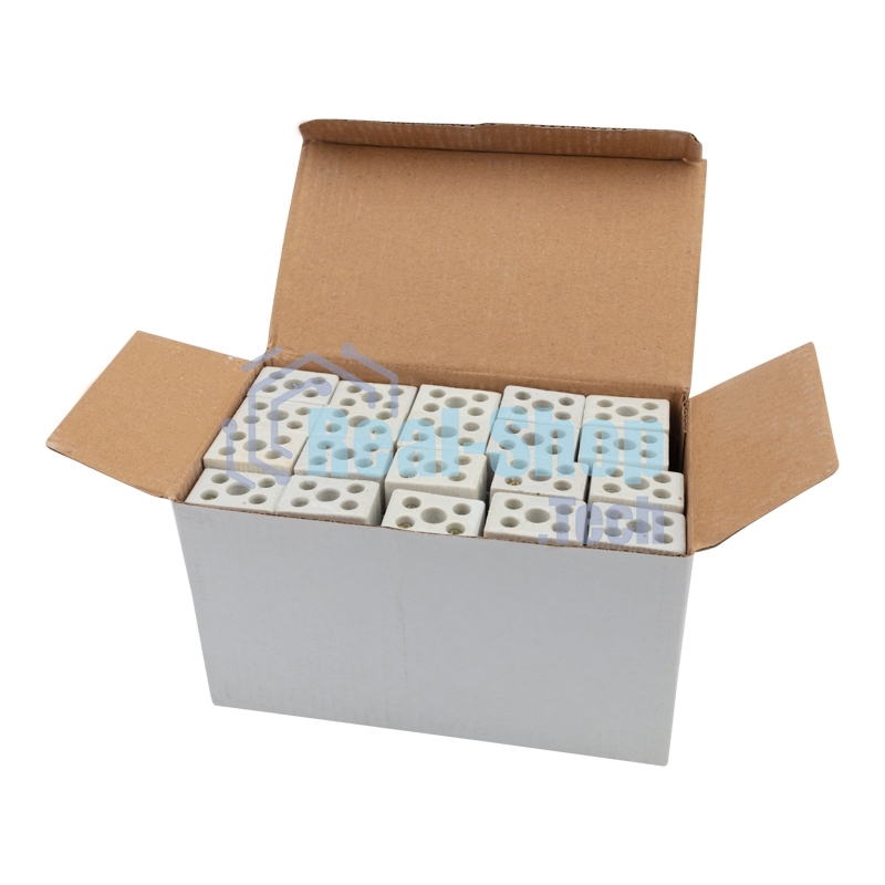 Клемма керамическая винтовая Rexant 10 мм² 2 пары контактов с крепежным отверстием (100 шт./уп.)