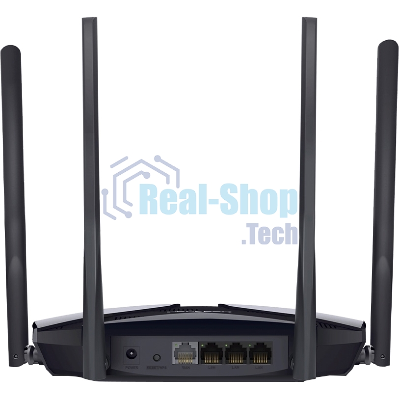 Двухдиапазонный роутер MERCUSYS MR80X AX3000 Wi-Fi 6, до 574 Мбит/с на 2,4 ГГц + до 2402 Мбит/с на 5 ГГц,4 фиксированные внешние антенны, 3 гигабитных порта LAN, 1 гигабитный порт WAN