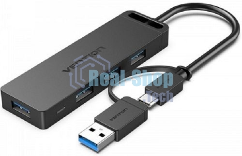 Концентратор Vention OTG USB-C+USB 3.0/4xUSB 3.0 порта черный - 0.15м. Концентратор Vention OTG USB-C+USB 3.0/4xUSB 3.0 порта черный - 0.15м.