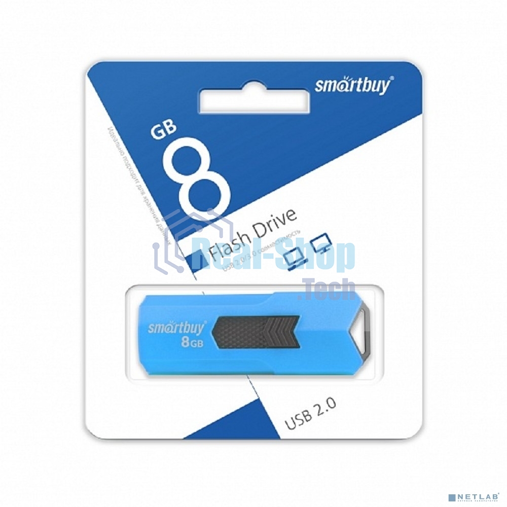 Флешка USB Smartbuy STREAM Blue (SB8GbST-B), 8Gb, USB 2.0, R/W 25/15, синий/черный