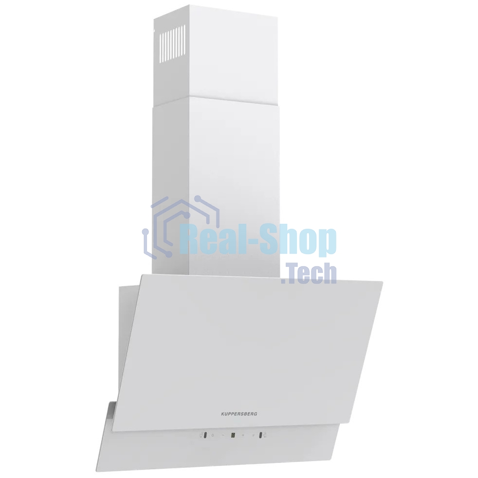 Наклонная вытяжка Kuppersberg F 603 W, 60 см, High-Tech, таймер, макс. производительность 850 м3/ч, 3 скорости, обратный клапан, сенсорное управление, дисплей, LED освещение, уровень шума 53 дБ, белый