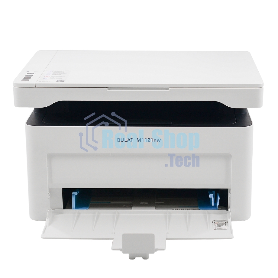 МФУ лазерное BULAT M1121nw, ((A4, лазерное МФУ, ч/б, печать/скан/копирование, 600dpi, 21ppm, 128Mb, процессор 1,2ГГц, сканирование 20 с/лист А4, копирование до 21 стр/мин, вх. лоток 150л, вых. лоток 100л, бумага 70-120г/м2, белый корпус, USB/LAN/WiFi, наг