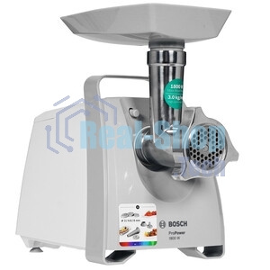 Мясорубка электрическая Bosch MFW 66020 белый/серый, 1800 Вт, 3.0 кг/мин, реверс, защита от перегрузки, насадки - 5
