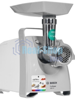 Мясорубка электрическая Bosch MFW 66020 белый/серый, 1800 Вт, 3.0 кг/мин, реверс, защита от перегрузки, насадки - 5
