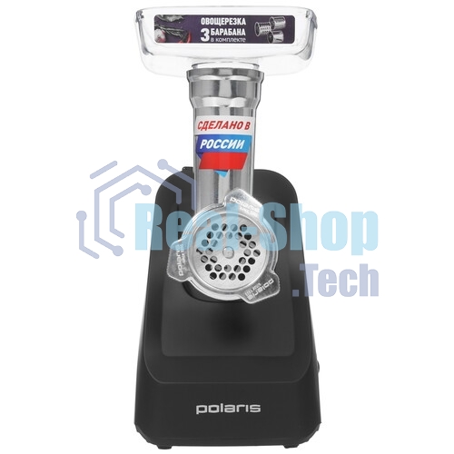 Мясорубка электрическая Polaris PMG 1855 RUS черный, 1800 Вт, 2.0 кг/мин, реверс, защита от перегрузки, насадки - 7