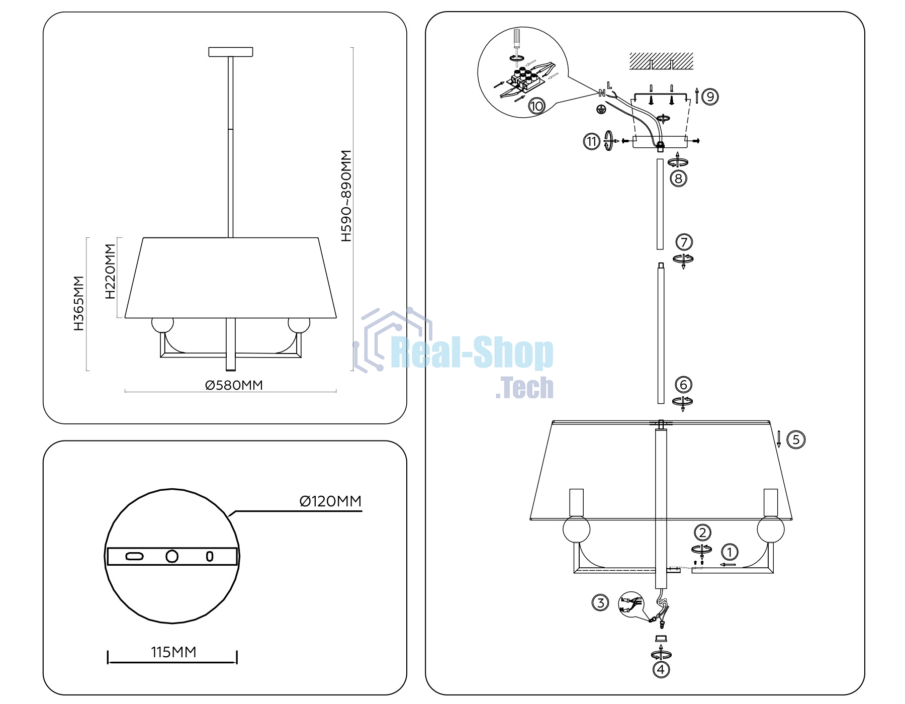 Люстра Ambrella light LH75150/5 BK/FR черный/белый матовый E14*5 max 40W D580*590