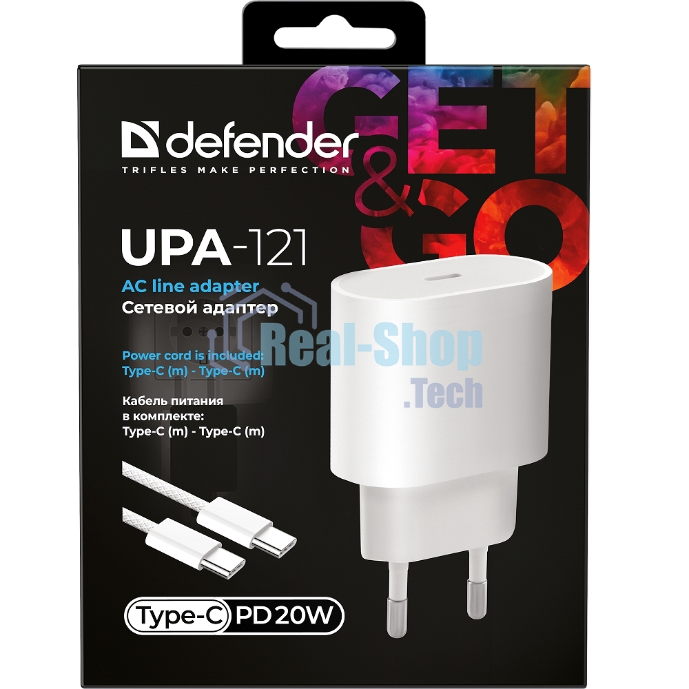 Сетевое зарядное устройство Defender UPA-121 20W, USB C,кабель Type-C,белый