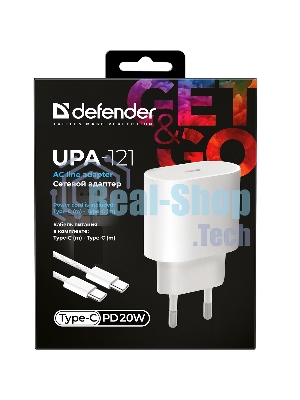 Сетевое зарядное устройство Defender UPA-121 20W, USB C,кабель Type-C,белый