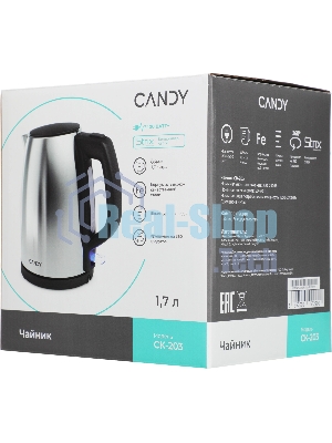 Чайник электрический Candy CK-203 графит, 1.7 л, 2200 Вт, скрытый нагревательный элемент