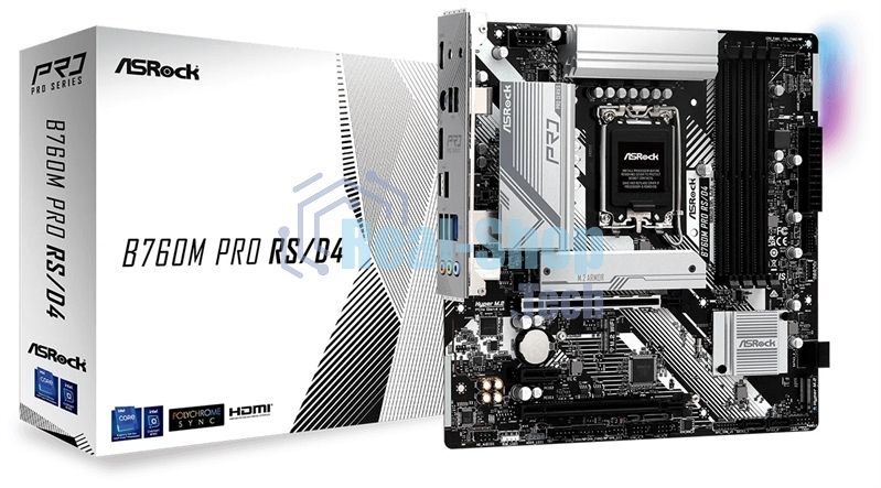 Материнская плата ASRock B760M Pro RS, Micro-ATX, LGA 1700, Intel B760, 4xDDR5, 4xSATA, 3xM.2, 1xPCI-E 5.0 x16, 1xPCI-E 3.0 x4, 1xHDMI, 1xDP, 1x 2.5Gb LAN, 3xUSB 3.2 Gen 1, 2xUSB 2.0, 3x3.5 мм, 7.1, ATX