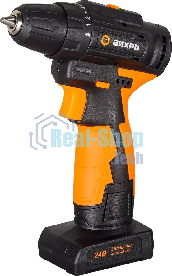 Дрель-шуруповерт аккумуляторная Вихрь ДА-24Л-2К/Б 72/14/24, Аккумуляторная, 24В, 2 АКБ, Кейс