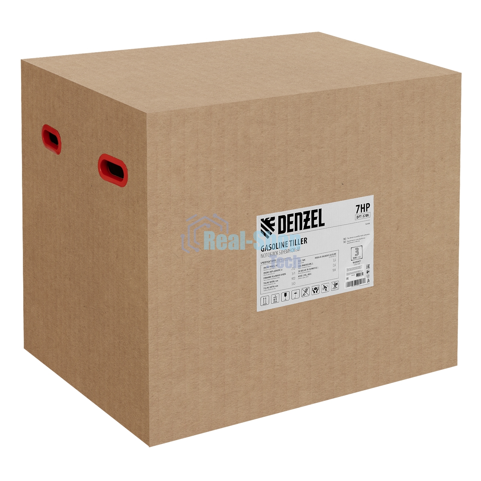 Мотоблок Denzel DPT-370X 7 л.с., диск.сцеп, шир 90 см, глуб 35 см, фрез 3х4, ВОМ, передачи 3В/1Н