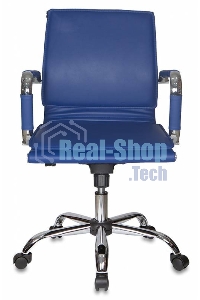 Кресло руководителя Бюрократ CH-993-Low/blue синий, низкая спинка, искусственная кожа, крестовина хромированная