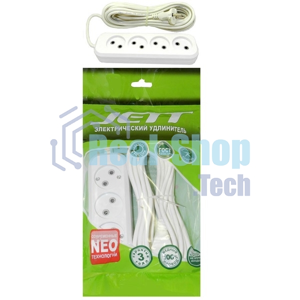 Удлинитель ДЖЕТТ РС-4 без з/м, 4рx5м (провод ПВС 2х0,75) (30 шт) 155-405