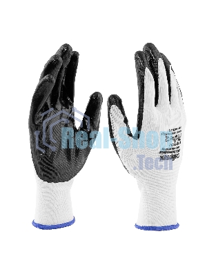 Перчатки полиэфирные Сибртех с черным нитрильным покрытием, размер 9, 13 класс вязки