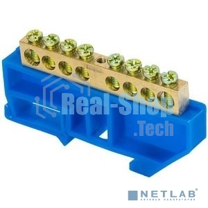 Шина нулевая N 6х9 8 отвер. латунь син. изолятор на DIN-рейку PROxima EKF sn0-63-08-d