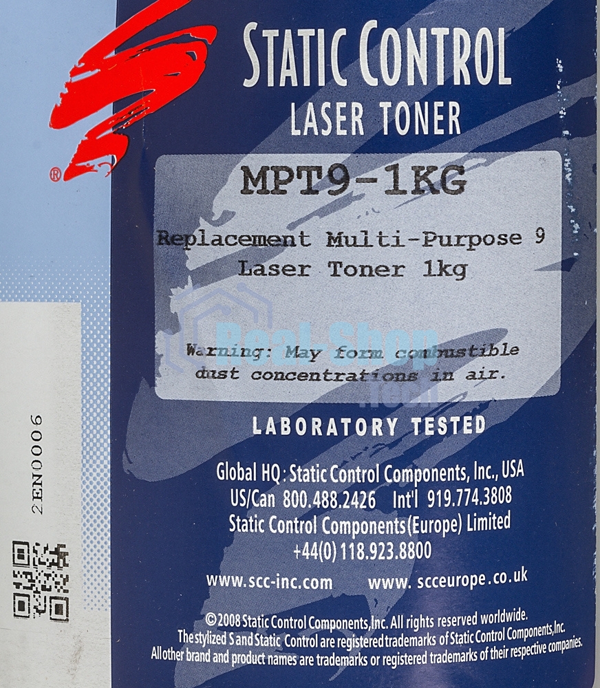 Тонер Static Control MPT9-1KG черный флакон 1000гр. для принтера HP LJ Pro PM401/P2055/P3005/P3015