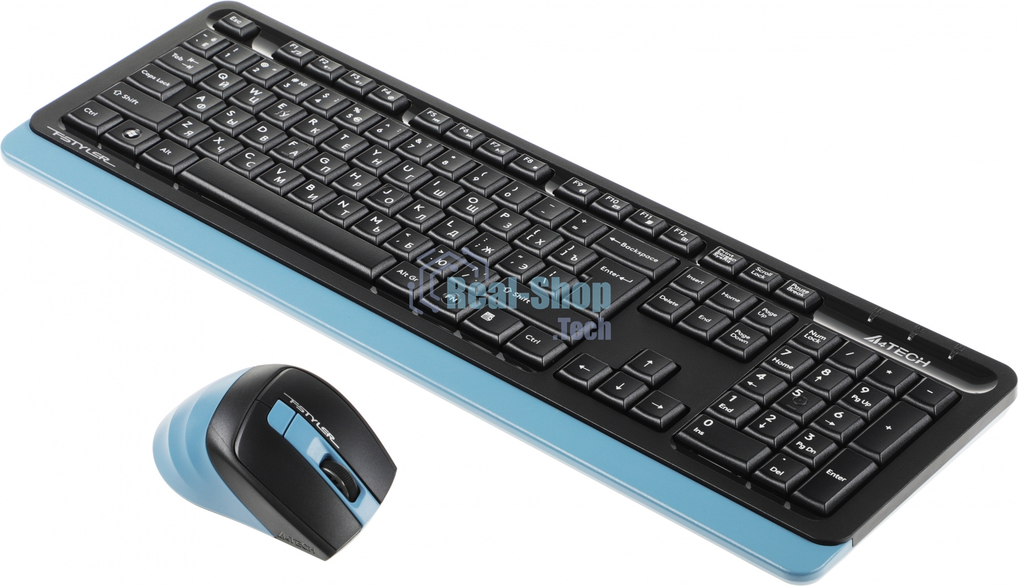 Комплект клавиатура+мышь A4Tech FStyler FG1035 беспроводной, USB, 2000 DPI, чёрный/синий