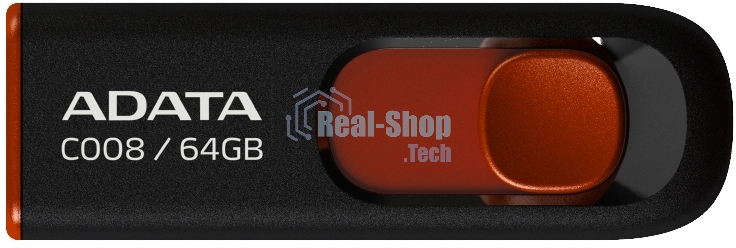 Флешка USB ADATA С008 (AC008-64G-RKD), 64Gb, USB 2.0, R/W 15/5, черный/красный