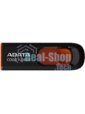 Флешка USB ADATA С008 (AC008-64G-RKD), 64Gb, USB 2.0, R/W 15/5, черный/красный