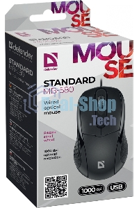 Мышь проводная Defender Standard MB-580 черный, 1000 dpi, USB, кнопки - 3