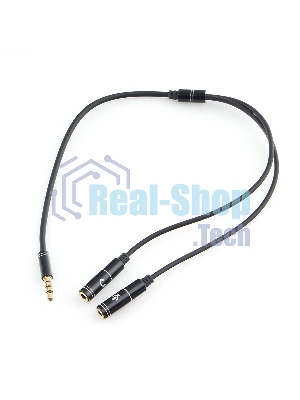 Кабель аудио Cablexpert CCAB-02-35MYHM-0.2MB. 3.5 Jack 4pin(M)/2х 3.5 Jack(F) наушники и микрофон, черный, 0.2м, блистер