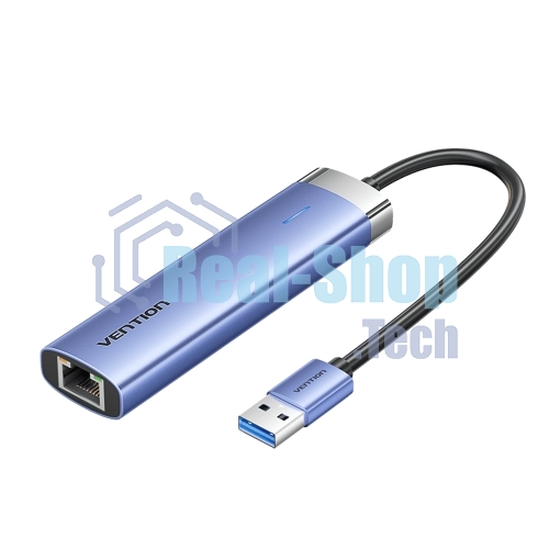 Сетевой адаптер Vention USB 3.0 M/Gigabit Ethernet RJ45+OTG хаб 3xUSB Синий - 0.15м.