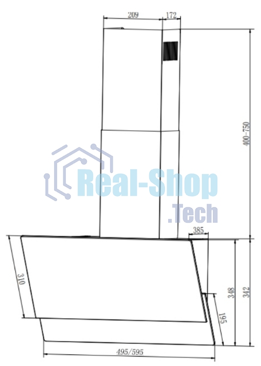 Вытяжка наклонная Elikor Vertex WH 50 белый, 50 см, 750 куб. м/ч, 56 дБ