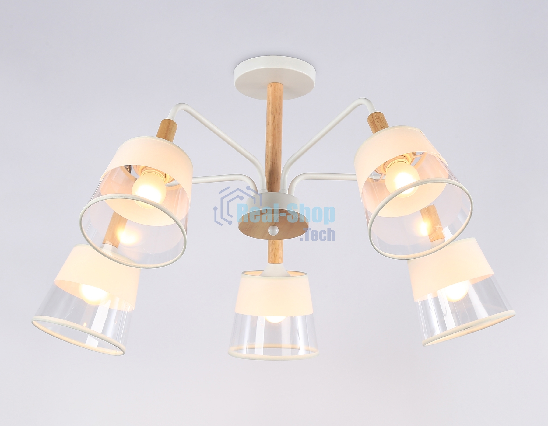 Светильник Ambrella light TR4738/5 WH/LW белый/светлое дерево E27/5 max 40W D760*350