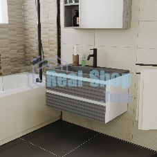 Тумба под раковину Bau Stil Loft grey brushed, раковина кварцевая BAU Stil 75, серый металлик